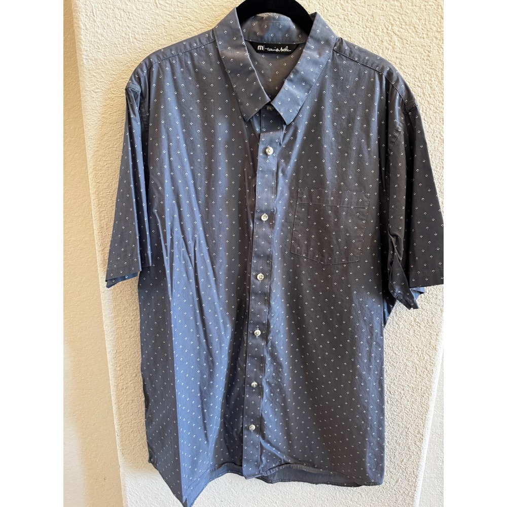 Travis Mathew Mens XL Charcoal Grey Geo Print Short Sleeve Button Down Shirt